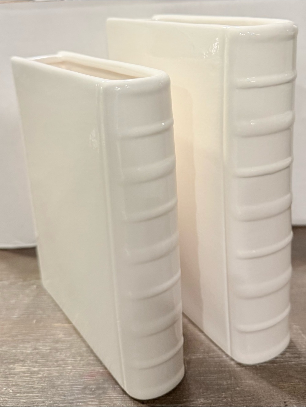 Ceramic Book-Shaped Vase Pair Bookend Glossy  White